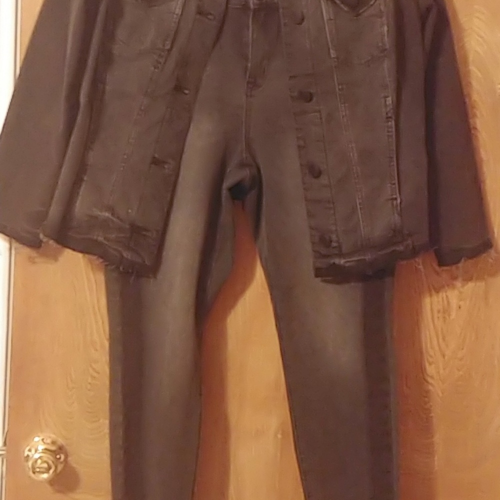 Black washed denim jean jacket and jeans Lane Bry